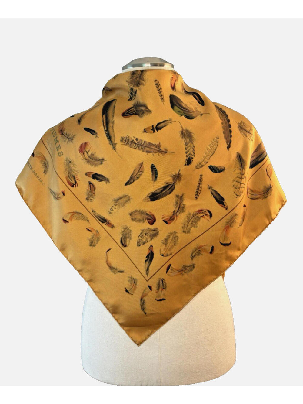 Vtg 90's Hermes "Plumes" Silk Scarf by Henri de Linares 90cm 35" Sq EUC
